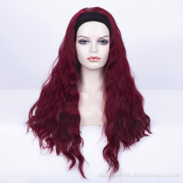 wholesale long water wave headband wig burdundy grey golden black color synhtetic hair headband wigs for black women